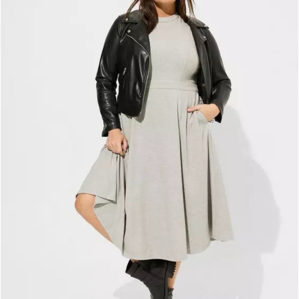 Torrid Midi Mock Neck Woven Structured Preppy Cozy Minimalist Dress 22 Gray